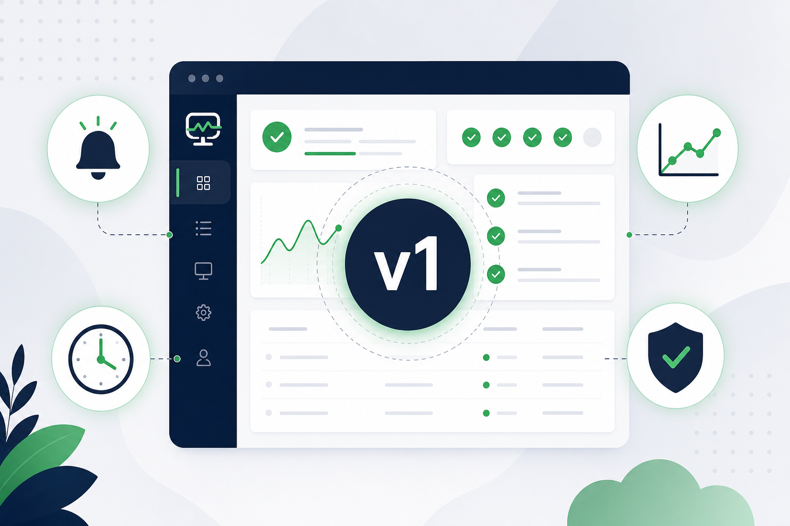 Monitoristic v1 product overview showing monitoring dashboard and feature highlights